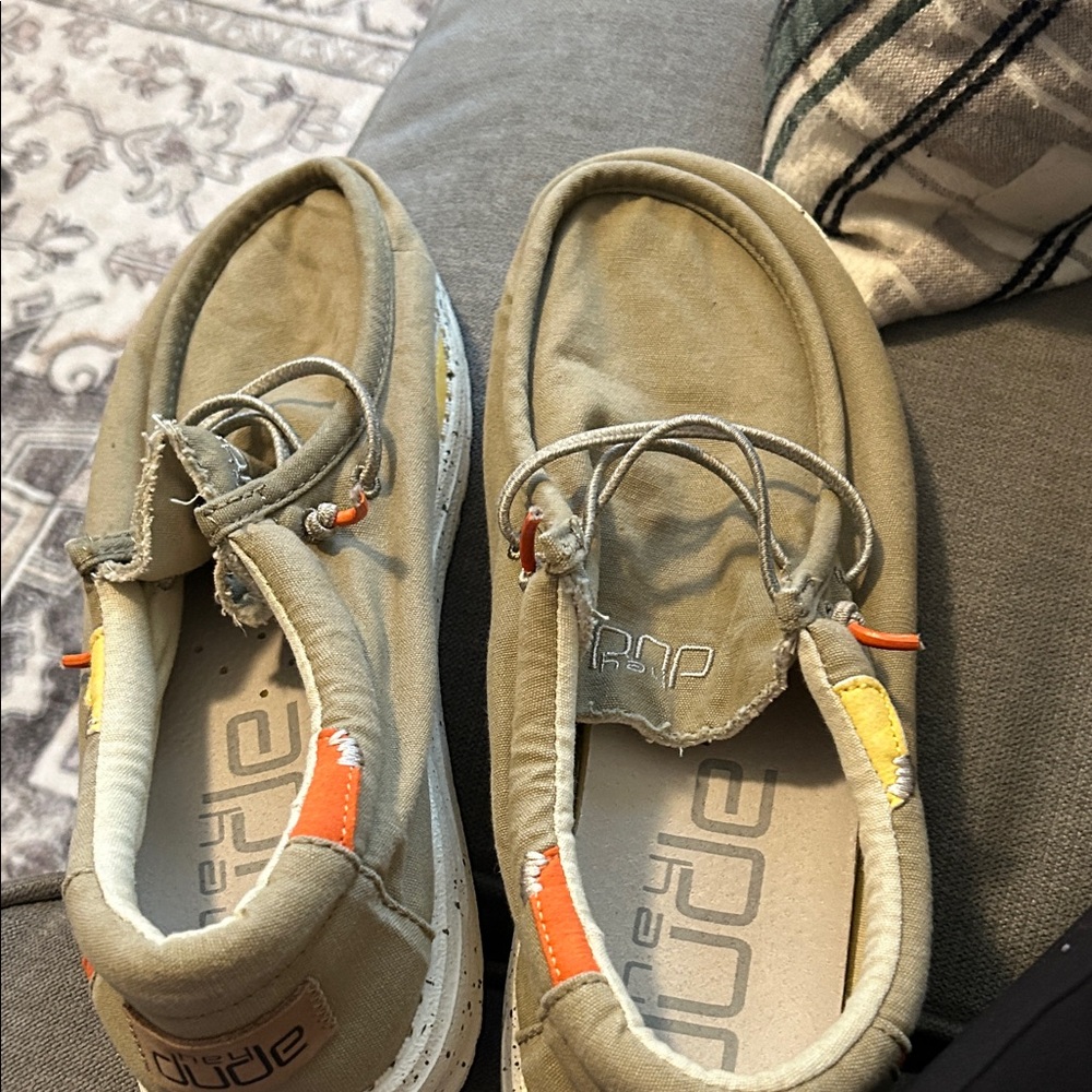 Hey Dude Beige and Orange Slip-Ons